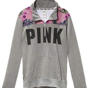 VS PINK Grey Quarter Zip Hibiscus Print